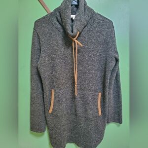 Hailey & Co. Charcoal Cowl Neck Sweater with Tan Details